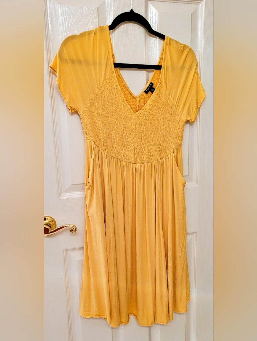 Torrid Yellow Smocked V-Neck Midi Dress